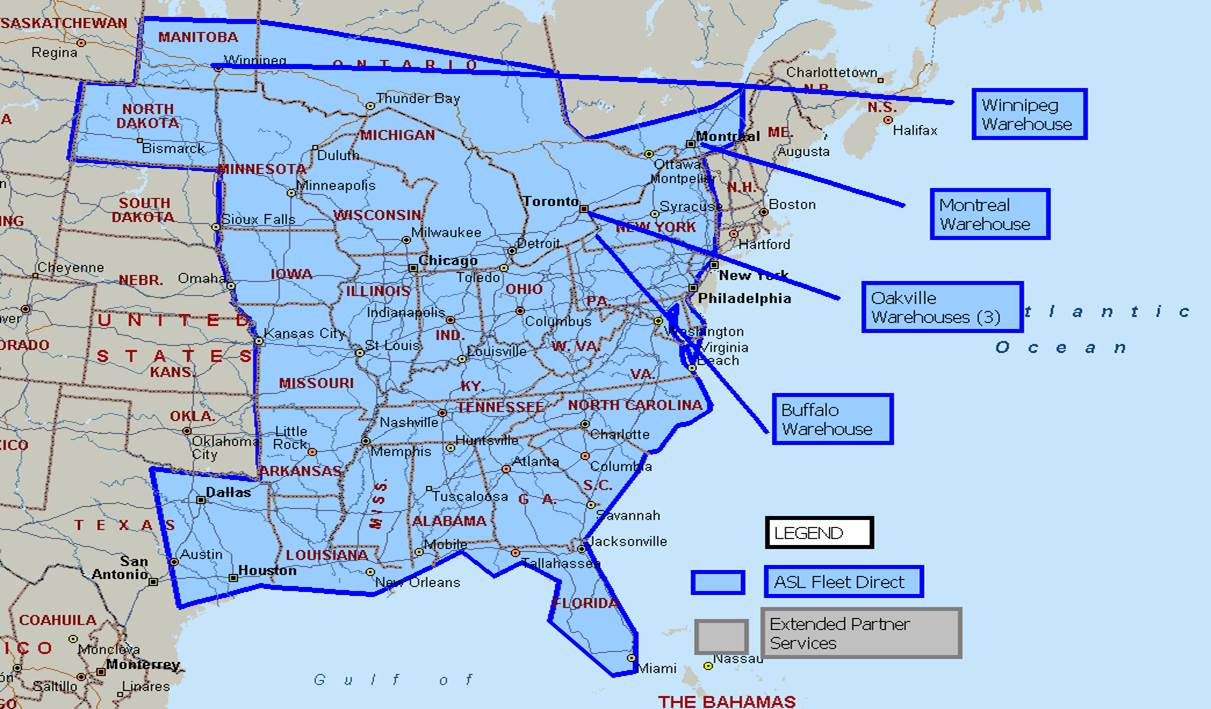 truckload transportation - Tranport Map ASL fleet